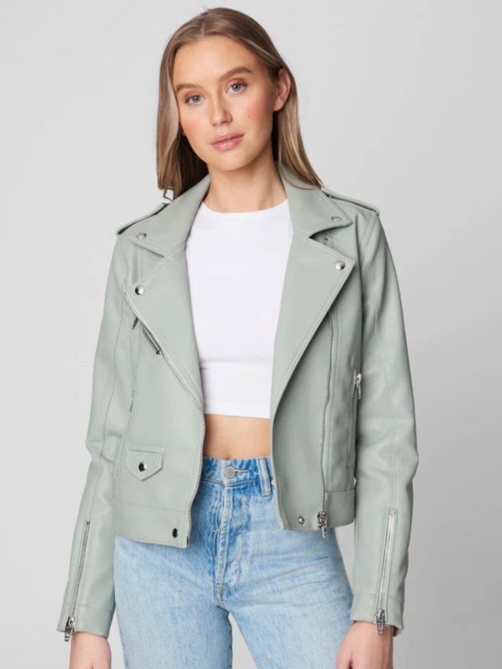 NWT Blank NYC | Vegan Leather Moto Jacket Mint Sage Green | Size	Small